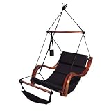 Black Hammock Hanging Chair Porch/Patio Swing with Wooden Armrest