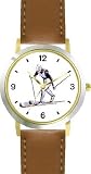 Nordic Cross Country Skier Snow Skiing - WATCHBUDDY��� DELUXE TWO-TONE THEME WATCH - Arabic Numbers - Brown Leather Strap-Children's Size-Small ( Boy's Size & Girl's Size )