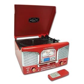Inovalley Retro 03 N Red Retro Styled HiFi Music System, FM Radio, Vinyl Record Player & CD Player (model with MP3 USB recording & playback)