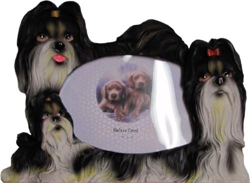 Artworks Home Accents Black and White Shihtzu Dog Family Hand Painted Picture Frame, Holds 4x6 Photo N12169 9.5x7.5 Overall