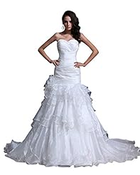 Mermaid Floor Length Organza Beaded Tiered Lace  Sweetheart Natural   Waistline  Dress With Ruffles