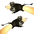 Winter Soft Fuzzy Furry Real Fur Trim Fingerless Half Cuff Off Gloves Black S/M