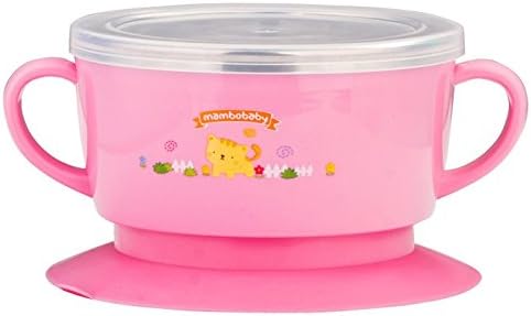 Baby Suction Feeding Bowls, Gemini Baby Anti-scald Feeding Stainless Soup Bowl Mug with Double Handles and Suction Pink