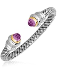18K Yellow Gold and Sterling Silver Mesh Cuff Bangle with Amethyst (.12 ct. tw.)