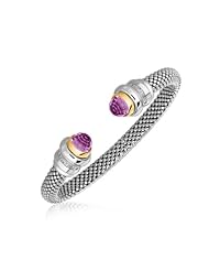 18K Yellow Gold and Sterling Silver Mesh Cuff Bangle with Amethyst (.12 ct. tw.)