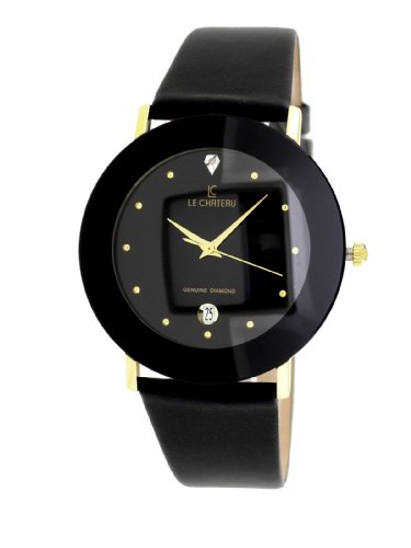 Le Chateau Men's 955mg_blk Diamond Accented Domed-Crystal Watch
