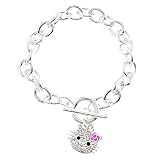 RhodiumPlatedPinkCrystalHelloKittyCharmBracelet