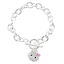 Rhodium Plated Pink Crystal Hello Kitty Charm Bracelet