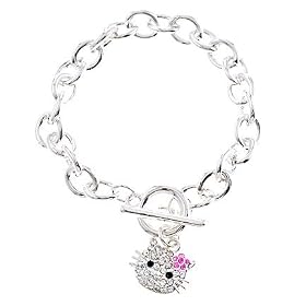 Buy Rhodium Plated Pink Crystal Hello Kitty Charm Bracelet by Glitzs