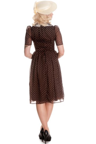 Hell Bunny Women's 40s 50s Vintage Cynthia Polka Dot Brown Chiffon Dress (S)
