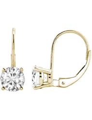 1.00 CTW Round Diamond Leverback Earrings in 14K Yellow Gold