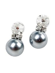 Silvertone Gray Faux Pearl and Rhinestone Drop Earrings Fashion Jewelry