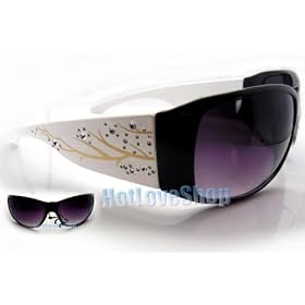 HOTLOVE Premium Sunglasses UV400 Lens Technology - Unisex P1427 Black Front White Frame Glassy Finish w Rhine Stone Fashion Design w Black Gradient - Perfectly Match Everyday Apparel for Women & Men