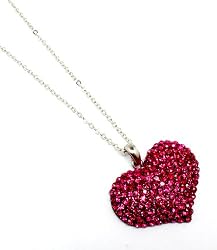 Sparkling Fuschia Pink Heart Bling Crystal Studs Necklace