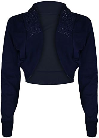 Oops Outlet Women's Diamantes Studded Cotton Bolero Cardigan Shrug Cropped Top
