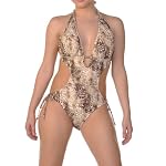 Brown Snake Beaded Detail Monokini Swimsuit