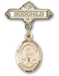 14K Gold Baby Badge with St. Benjamin Charm and Godchild Badge Pin