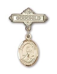 Gold Filled Baby Badge with St. Benjamin Charm and Godchild Badge Pin