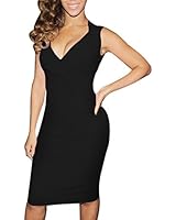 ISASSY Women's Sleeveless Stretchy Jersey Ruched V-Neck Bodycon Dress