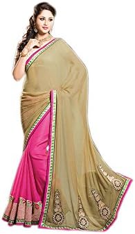 Rehsha Women Invigorating Cream And Pink Zari Work Designer Saree