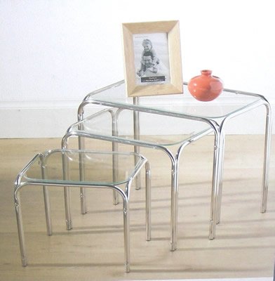 Nest of 3 clear glass table