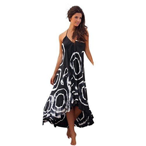 Girl's Dress, Laimeng Printing Halter Sleeveless Long Beach Dress (XL)