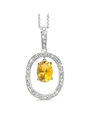 Large Duo Oval Diamond Pendant In 18K White Gold With A 1.00 ct. Genuine Yellow Sapphire Center Stone.