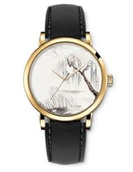 SPRAWL Aanalog Fashion Series Gold Ladies Watches of Genuine Black Leather Strap,Unique Wrist Watch for Women Girls Designed with Painting of a lake and a dry tree