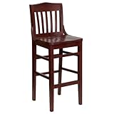 HERCULES Schoolhouse Back Wood Restaurant Bar Stool - Mahogany Finish - XU- ....