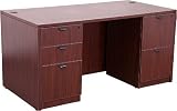 59''W x 30''D Contemporary Full Pedestal Desk with Mahogany Finish [SL-CF5103-3FUL2FUL-MAH-GG]