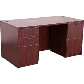 59''W x 30''D Contemporary Full Pedestal Desk with Mahogany Finish [SL-CF5103-3FUL2FUL-MAH-GG]