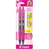 Pilot G2 Breast Cancer Awareness Pink Pens with Pink Ink, Retractable Gel Ink Rolling Ball, Fine Point, 2-Pack (31312)