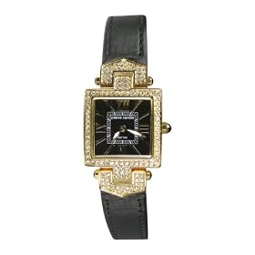Pierre Cardin Women's Time Couture Collection Gold-Tone Square Crystal Accented Leather Strap Watch #PC68012115031
