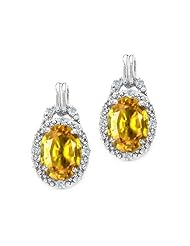 Tommaso Design (tm) Oval 8x6mm Genuine Yellow Sapphire and Diamond Earrings