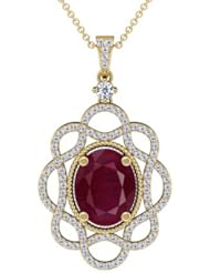 14K Yellow Gold Oval Cut Ruby And Round Diamond Pendant
