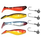 Gummifisch Sortiment Barsch Forelle, 4 Gummifische 7,0cm + Haken