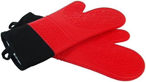 Extra Long Silicone Oven Mitts with Full Length Cotton Lining. 1 Pair of Comfortable, Flexible and Easy to Clean Oven Gloves by IceKap (Red)