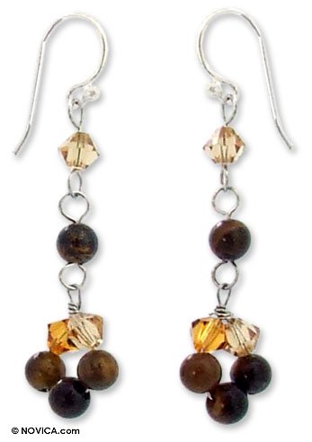 Tiger's eye earrings, 'Summer Warmth' 0.4 W 1.6 L