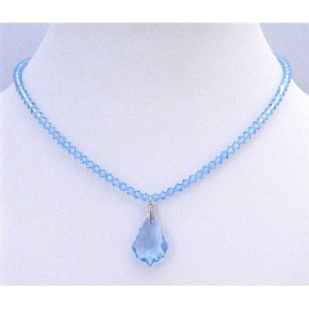 Brd881 Aquamarine Swarovski Briollette Pendant Aquamarine Crysal Necklace Genuine Swarovski Beads