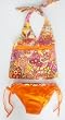 Girls 7-16 Tie Neck 2 PC Swimsuit - Orange/Magenta
