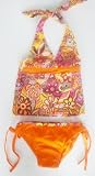 Girls 7-16 Tie Neck 2 PC Swimsuit - Orange/Magenta