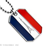 FRANCE FLAG PARIS EIFFEL TOWER FRENCH TRICOLOR PENDANT DOG TAG CHAIN NECKLACE