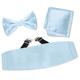 Sky Blue Pretied Bow Tie by Elite Solid light blue silk cummerbund sets