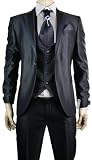 Mens Slim Fit Wedding Party Suit Navy Blue With Waistcoat & Crovat