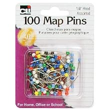 Charles Leonard Pins - Map - 1/8" Head - 100/Card, 21118