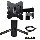 VideoSecu Articulating Arm Tilt Swivel LCD LED TV Wall Mount for Mid Size Flat Panel Screen with Adjustable DVD Mount Electronic Component Shelf Holder 1YJ