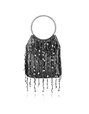 Julia Cocco' Black Metal Mesh Ring Handle Beaded Evening Bag