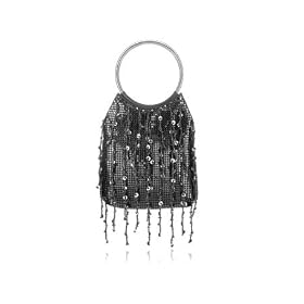 Julia Cocco' Black Metal Mesh Ring Handle Beaded Evening Bag