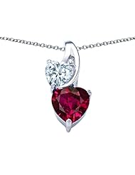 Original Star K (tm) 8mm Heart Shape Created Ruby Double Hearts Pendant in 925 Sterling Silver