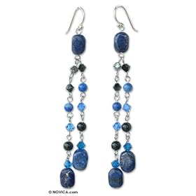 Lapis lazuli earrings, 'Blue Rain Shower' by Lazuli